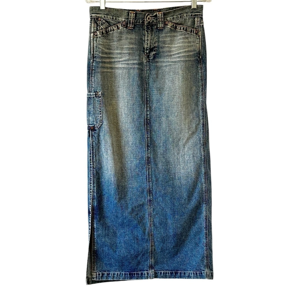 Lucky Brand Vintage Y2K Denim Maxi Pencil Skirt with Long Slit Pockets Waist 30